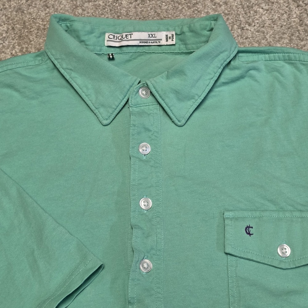 Criquet Polo Shirt Mens XXL Green Pocket Golf Stretch Casual Cotton Preppy